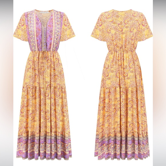 R.Vivimos Womens Summer Floral Print Cotton Short Sleeve Flowy Dress 4/6 (S)🎁😘 - Picture 4 of 9